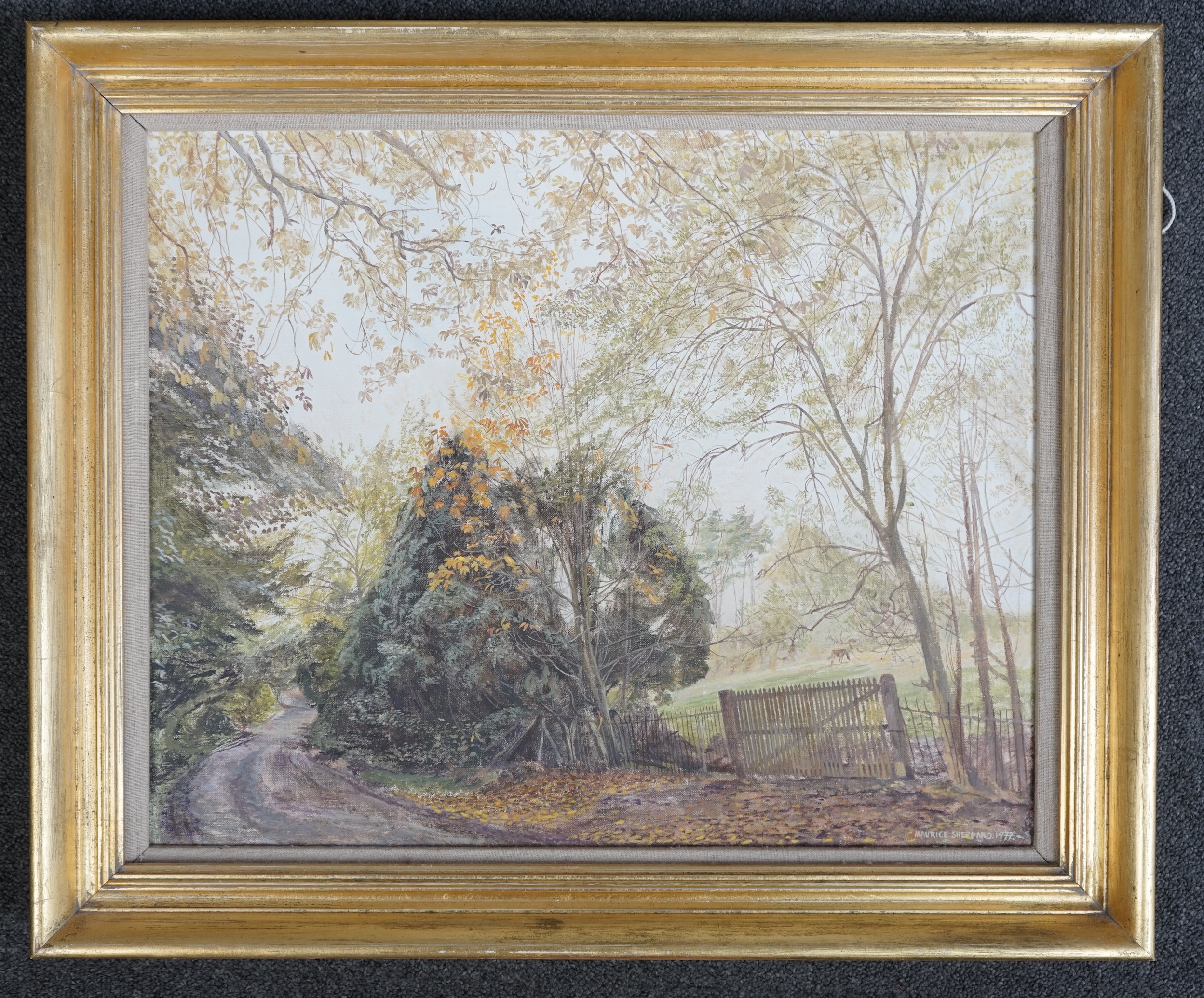 Maurice Sheppard (b.1947), oil on canvas, ‘The Late Journey’, signed and dated 1977, label verso, 40 x 49cm. Condition - fair